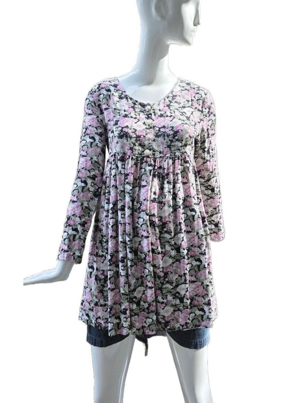 VTG 90's All That Jazz Floral Baby Doll Mini Dress Tunic Top Made In USA Small